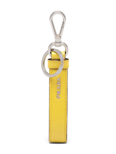 Shop Prada Triangle Logo Keychain In Yellow