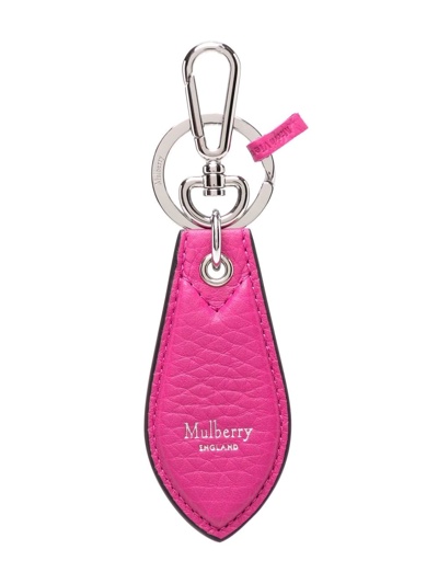 Shop Mulberry Logo-embossed Teardrop Keyring In Pink