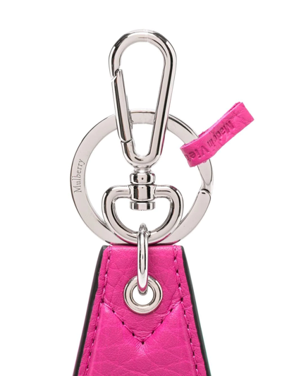 Shop Mulberry Logo-embossed Teardrop Keyring In Pink