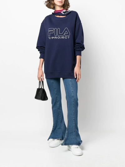 Y/project X Fila Three-collar Cutout Cotton Sweatshirt In Navy