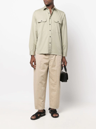 Shop Xacus Long-sleeve Cotton Shirt In Green