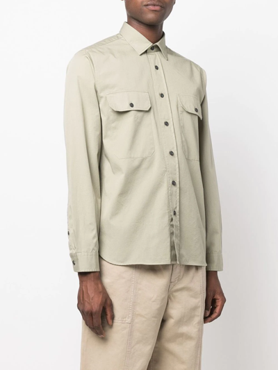 Shop Xacus Long-sleeve Cotton Shirt In Green