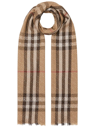 Shop Burberry Vintage Check Fine-knit Scarf In Nude