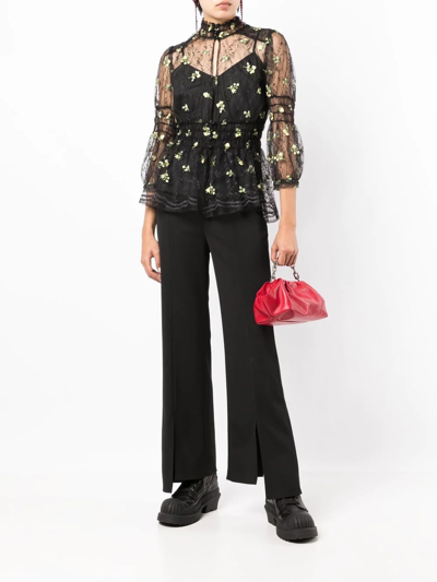 Shop Anna Sui Floral-embroidered Lace Blouse In Schwarz
