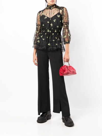 Anna Sui Floral-embroidered Lace Blouse In Schwarz