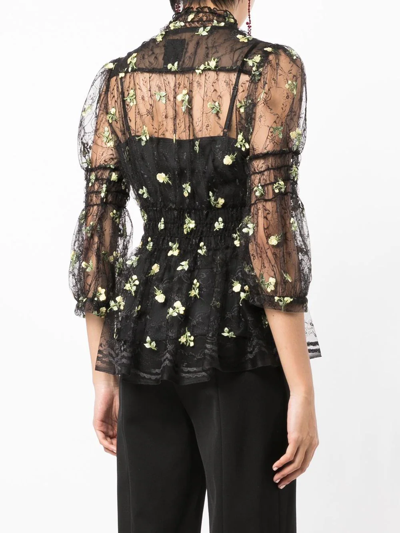 Anna Sui Floral-embroidered Lace Blouse In Schwarz