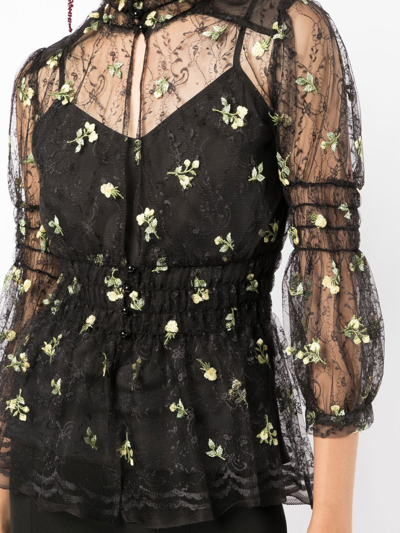 Anna Sui Floral-embroidered Lace Blouse In Schwarz