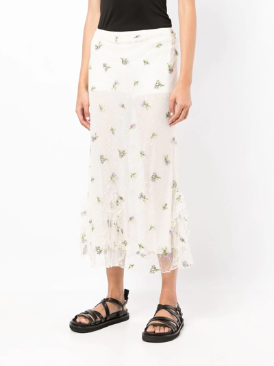 Shop Anna Sui Floral-embroidered Lace Midi Skirt In Gelb