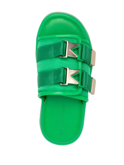 Shop Bottega Veneta Bomber Double-buckle Leather Slides In Green