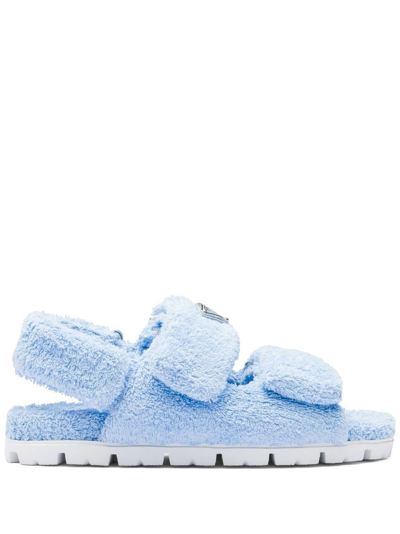 Shop Prada Terrycloth Slingback Sandals In Blau