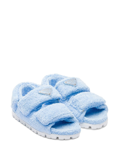 Shop Prada Terrycloth Slingback Sandals In Blau