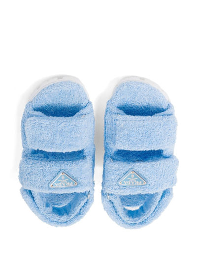 Shop Prada Terrycloth Slingback Sandals In Blau