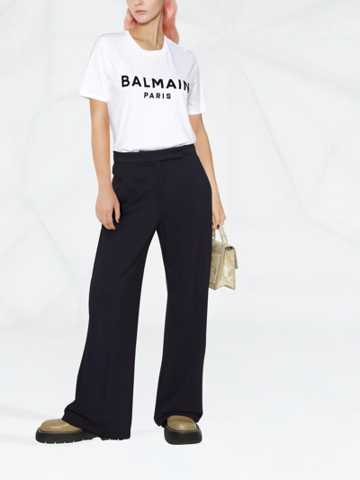 Balmain Logo Print Crewneck T-shirt In Weiss