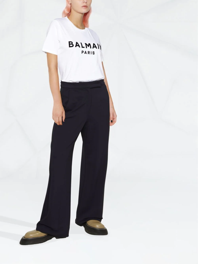 Shop Balmain Logo-print Cotton T-shirt In Weiss