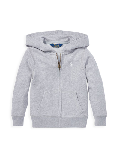 Shop Polo Ralph Lauren Little Girl's French Terry Hoodie In Light Grey