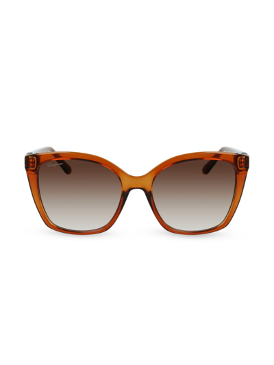 Shop Ferragamo Women's Gancini 54mm Modified Rectangle Sunglasses In Crystal Caramel