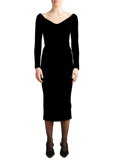 Shop Khaite Women's Pia Off-the-shoulder Knit Midi Dress In Black