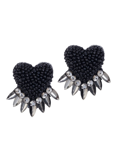 Shop Deepa Gurnani Women's Danika Beaded Heart Stud Earrings In Black