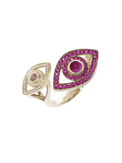 Shop Netali Nissim Women's 18k Yellow Gold & Multi-gemstone Eye Cuff Ring