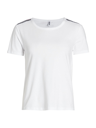 Shop Moschino Women's Logo-tape T-shirt In White