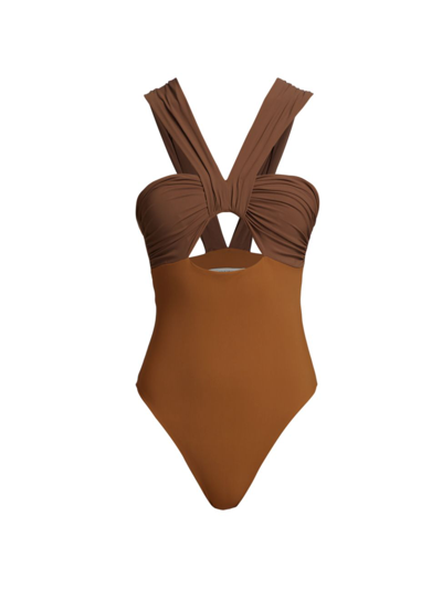 Shop Nensi Dojaka Women's Butterfly Colorblocked Bodysuit In Brown Cara