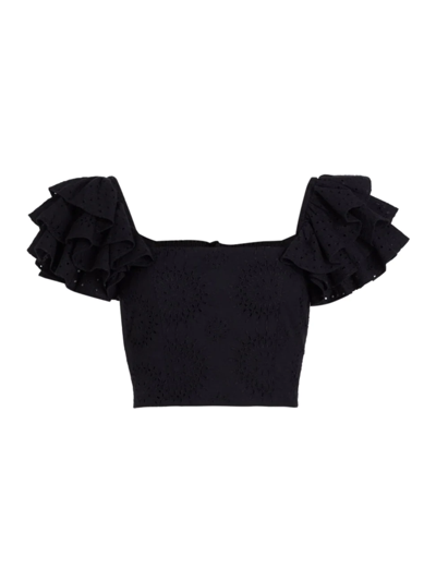 Shop Alice And Olivia Women's Tawny Square-neck Ruffle Crop Top In Black