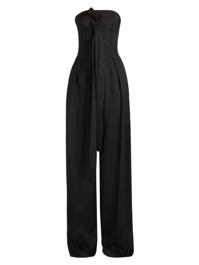 Shop Loewe Women's Pleated Tie-bustier Strapless Jumpsuit In Black