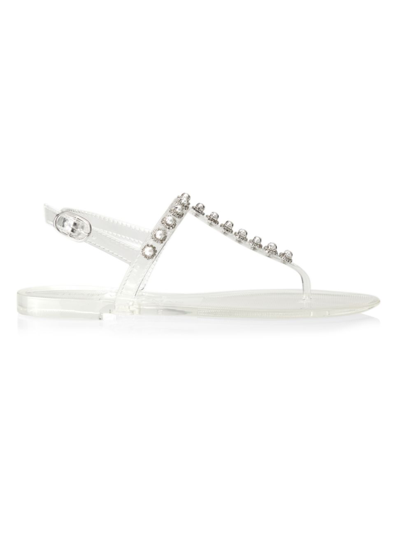 Shop Stuart Weitzman Women's Pearl Crystal-embellished Jelly Thong Sandals In Clear