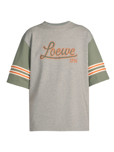 Shop Loewe Women's Oversized Colorblocked Logo T-shirt In Grey Melange Old Military Green