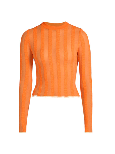 Shop Loewe Women's Striped Jacquard-logo Sweater In Orange