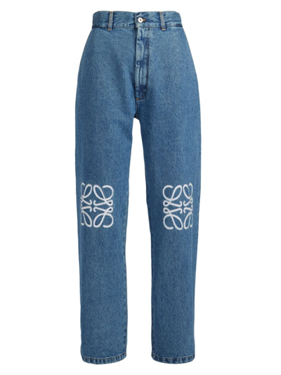 Shop Loewe Women's Wide-leg Brand-embellished Jeans In Jeans Blue