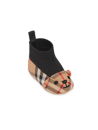 Shop Burberry Baby's Thomas Bear Motif Vintage Check Booties In Beige