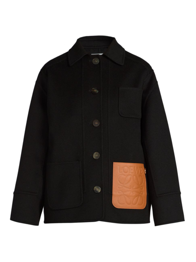 Shop Loewe Women's Leather Logo Patch Workwear Jacket In Black