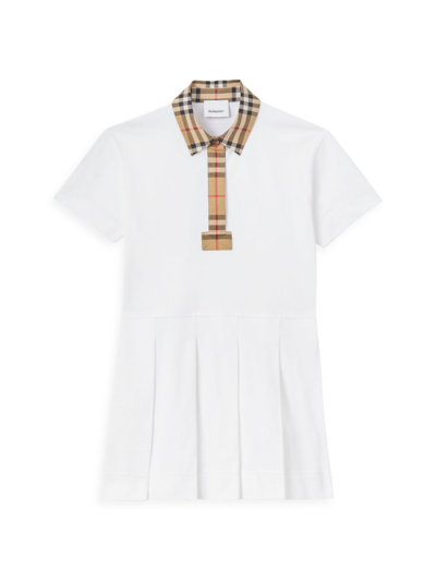 Shop Burberry Little Girl's & Girl's Vintage Check Trim Polo Shirt Dress In White