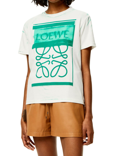 Shop Loewe Women's Printed Logo Graphic T-shirt In White Green