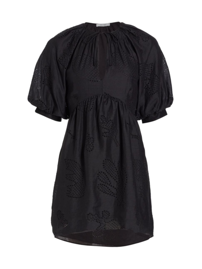 Shop Frame Women's Eyelet Puff-sleeve Minidress In Noir