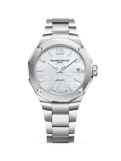Shop Baume & Mercier Women's Riviera Stainless Steel, Mother-of-pearl & Diamond Watch