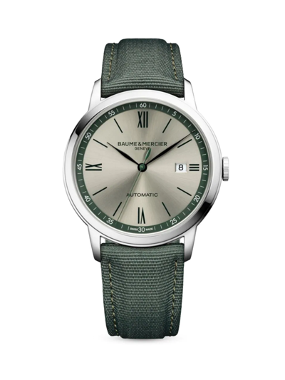 Shop Baume & Mercier Men's Classima Stainless Steel & Canvas Watch In Green