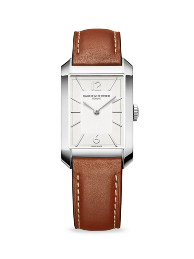 Shop Baume & Mercier Men's Hampton Stainless Steel & Calfskin Leather Watch In Brown