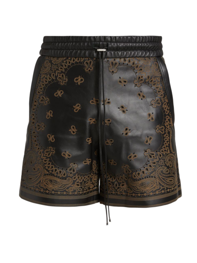 Shop Amiri Men's Leather Bandana Shorts In Black