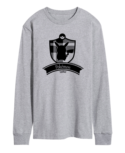 Shop Airwaves Men's Pokemon Plaid Shield Long Sleeve T-shirt In Gray