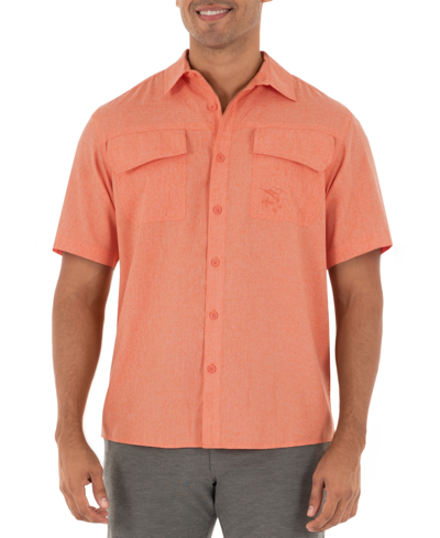Shop Guy Harvey Men's Heathered Textured Fishing Shirt In Coral