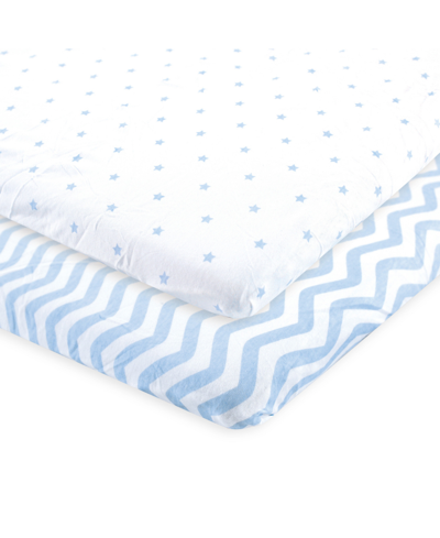 Shop Luvable Friends Fitted Playard Sheet, 2-pack, One Size In Blue Chevron/stars