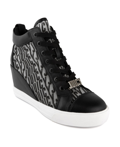 Shop Juicy Couture Women's Jorgia Wedge Lace-up Sneakers In Black