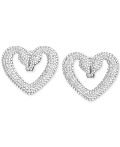 Shop Swarovski Rhodium-plated Crystal Swan Heart Drop Earrings In Silver