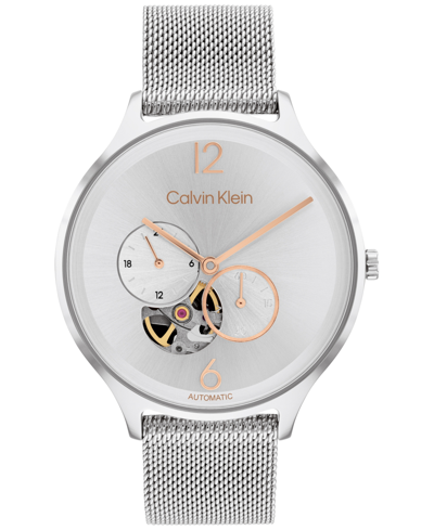 Shop Calvin Klein Men's Automatic Timeless Stainless Steel Mesh Bracelet Watch 38mm In Silver