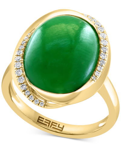 Shop Effy Collection Effy Dyed Jade & Diamond (1/8 Ct. T.w.) Ring In 14k Gold In K Yellow Gold