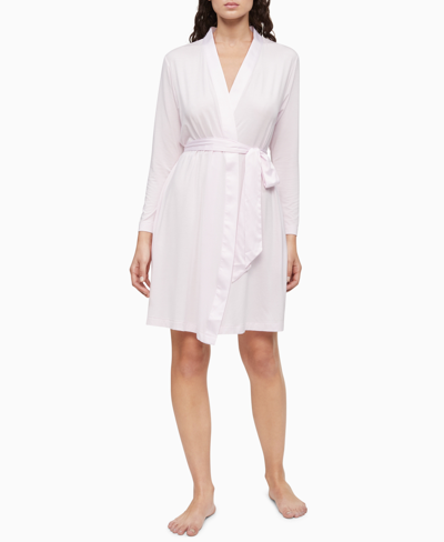 Shop Calvin Klein Satin-trim Wrap Robe In Pearly Pink
