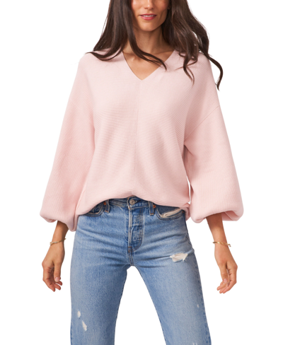 Shop 1.state Women's Rib-knit Bubble Sleeve Long Sleeve Sweater In Pink Lotus