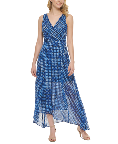 Shop Tommy Hilfiger Women's Island Tile Chiffon Maxi Dress In Gulf Blue Multi